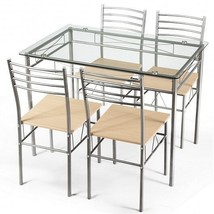 5 Pieces Dining Set Glass Table and 4 Chairs - £145.94 GBP