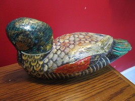 Wood Carved Duck Hand Painted Gold Touches - £43.63 GBP