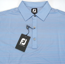 New FOOTJOY Trio Stripe Lisle Self Collar Polo Golf Shirt Size L Denim Blue - $36.05