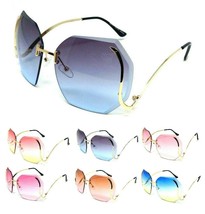Womens Xl Rimless Oversized Butterfly Sunglasses Square Retro Designer Fashion - £7.55 GBP+