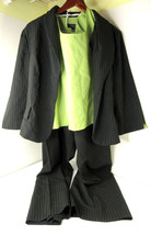 Perceptions New Yowrk 3-Piece Pants Vest Suit Green Black Striped Busine... - £23.29 GBP