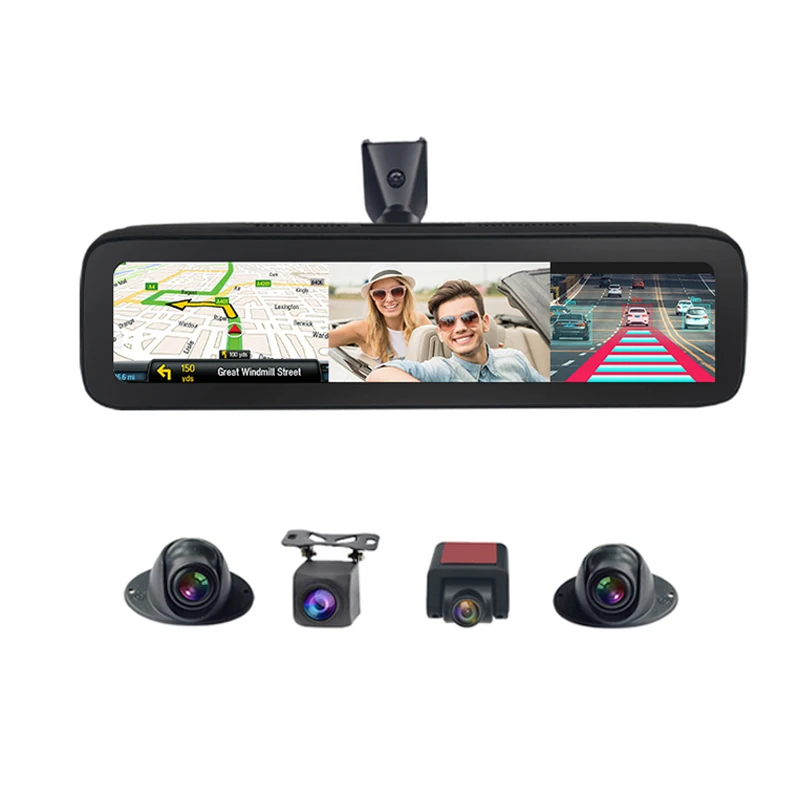 4CHs record 12inch mirror car dvr android 8.1 2+32G with wifi GPS navigation - £378.57 GBP+