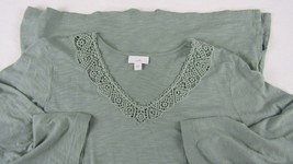 J. Jill Women Large Tunic Knit Top Sage Green Heather 3/4 Sleeve Lace V-... - £30.50 GBP