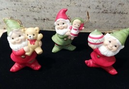 Homco Elves Christmas Ornaments #5415 Holding A Doll, Bear. Ornament~ Set of 3 - £14.99 GBP