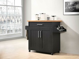 Black kitchen trolly island storage wheels portable utility cabinet cart - $287.12 CAD
