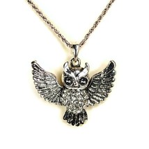 Sparkling Owl Necklace Rhinestone Bird Crystal Pendant New Flying Wing Jewelry - £7.12 GBP