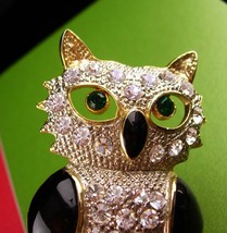 Huge Owl brooch - vintage enamel Bird - Figural jewelry - rhinestone teacher gif - £75.92 GBP