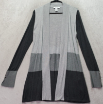 White House Black Market Cardigan Sweater Women Small Gray Colorblock Open Front - £18.41 GBP
