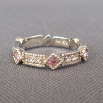 Avon Sz 5 Ring Sterling Silver Eternity Band Stack Pink Crystal or Rhinestone - £23.58 GBP