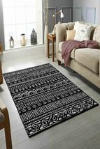 LaModaHome Area Rug Non-Slip - Black Geometric Soft Machine Washable Bedroom Rug - £24.74 GBP+