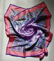 Vintage Paoli Scarf Floral Square Pink Purple Logo 26 x 26 Flowers Made ... - £14.37 GBP