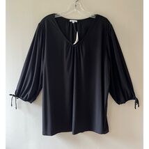 Ava James Sz 2X Black Pullover Stretch Blouse V Neck Loose Fit - $261.71 MXN