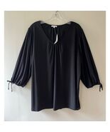 Ava James Sz 2X Black Pullover Stretch Blouse V Neck Loose Fit - $14.10