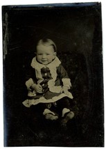 CIRCA 1860&#39;S 1/6 Plate 2.38X3.38 in Hand Tinted TINTYPE Adorable Little Child - £12.41 GBP