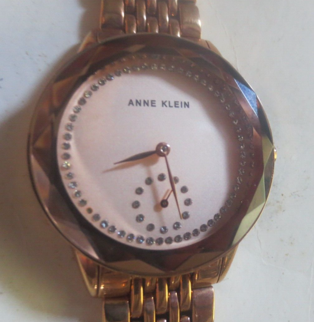 Anne Klein AK/3506 Ladies Women&#39;s Wrist Watch Bevel Bezel Fandy Dial Gol... - $12.19