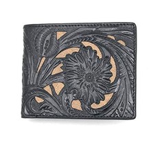 Western Genuine Leather Laser Cut Floral Men&#39;s Bifold Short Wallet in 6 Colors ( - £18.68 GBP