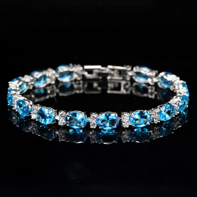 Fashion Summer Style Light Blue Crystal Tennis Bangles for Women Silver Color Bi - £19.07 GBP