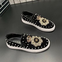 New Men Leather Casual Shoes Fashion Trend  Embroidery Rivet Flat Shoes Leisure  - £58.90 GBP