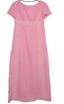 Vintage 1960&#39;s Pink Woven Short Sleeve Applique Detail Maxi Dress Size M - £58.84 GBP