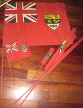 Post WW2 Era Canadian Oil Cloth Flag Red Ensign Parade Flags Poles Sticks Lot  - £78.35 GBP