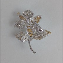 Jeweled Silver &amp; Gold Flower Broach Lapel Hat Pin - £8.00 GBP