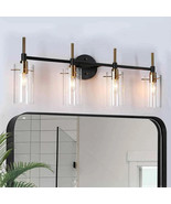 Zevni Modern 4-Light Brass Gold Wall Sconce, Black Vanity Light with Cle... - $87.61 CAD