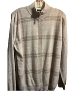 Enzo Mantovani Sweater Men’s Large Beige Plaid LS 1/4 Zip Cashmere Made ... - $29.70