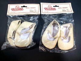 Set of 2 Tallinas Doll Shoes, Size 1 Style 002 Tan Vinyl White Pearl - £11.86 GBP