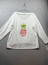 Talbots Coastal beaded Pineapple T Shirt Womens Plus Petite 2XP Long Sleeve - £23.12 GBP