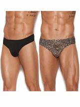 Angelique Mens Leopard Print and Black Thong Back Underwear Brief Small Med- 2 P - £31.93 GBP