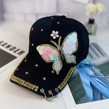 Sun Hat Children Diamond-Encrusted Butterfly Personality Hoop Baseball Cap Day S - $13.00