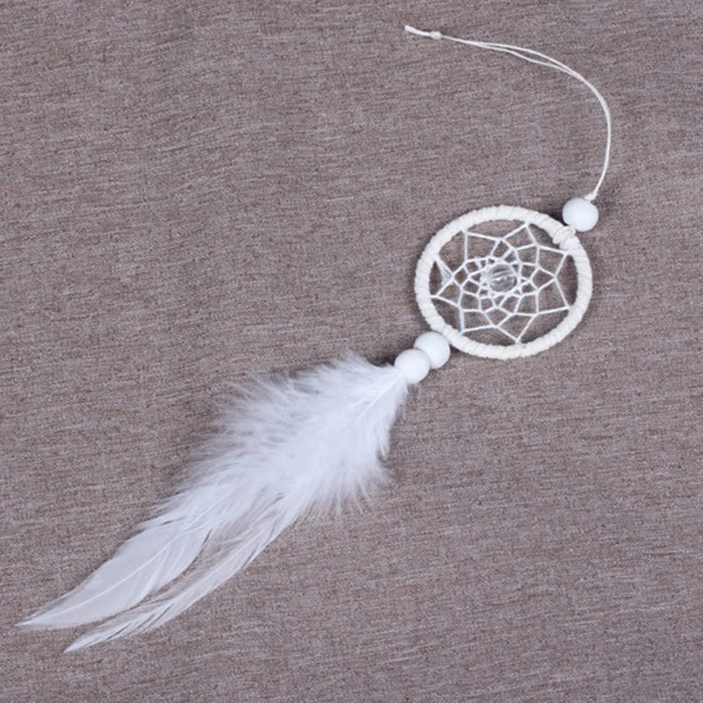 Car Pedant Mini Feather Wind Chimes Pure White Dream Catcher Wall Hanging Decor - £6.57 GBP