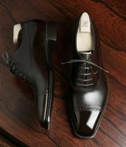 Handmade Men&#39;s Brown Genuine Cowhide Leather Oxford Cap Toe Dress Formal Shoes - £101.23 GBP+