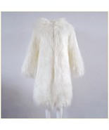 White Hooded Fluffy Long Hair Angora Goat Faux Fur Long Trench Coat Jacket - $139.95