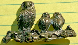 Pewter Owl Figurine 3 Owls On A Tree Branch Birds Animals Figures RARE [... - $10.00