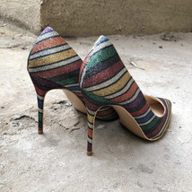 Colorful Stripe Women High Heels Sexy Ladies Pointed Toe Slip On Stiletto Pumps  - £56.48 GBP