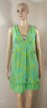 Nanette Lepore 100% Silk Dress  Teal &amp;Yellow Floral Print Ruffles Womens Size 2 - £33.95 GBP