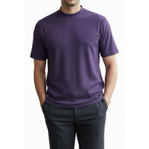 Mens Dressy T-Shirt Log-In Uomo Soft Crew Neck Corded Short Sleeves 218 Purple image 7