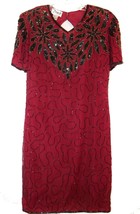 Vintage Red JMD New York Silk Black Beaded Cocktail Jacket Dress S Small - £71.11 GBP