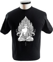 Spiritual T Shirt Buddha Meditating On Lotus Flower Black Religion T-Shirts - £13.54 GBP+