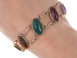 Vintage Egyptian Revival Gold Filled Scarab Bracelet with Semiprecious stones - £129.05 GBP