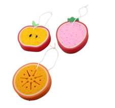 3 Pack Fruit Design Bath Shower Kitchen Sponge on a Rope Pouf Loofahs Po... - £5.44 GBP