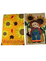 Lot of 2 Garden Flags Fall Autumn Scarecrow Sunflowers Harvest Floral Welcome - £14.74 GBP