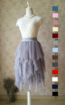 Gray Fluffy Layered Tulle Skirt Womens Custom Plus Size Tulle Midi Skirt image 4