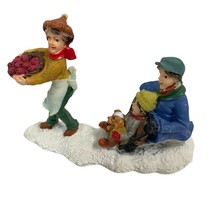 Vintage Christmas Village Boys Sledding Apples Dog Resin - $8.79