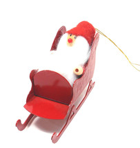 VTG Red Metal Sleigh with Santa Claus Christmas Ornament  - £5.70 GBP