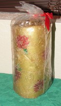 Holiday Poinsettia Wick Burning Pillar Candle - £3.93 GBP