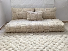 White Floor Sofa, Floor Cushion (5 Ft/70cm/15cm) + Cushions, Floor Seating  - £380.29 GBP
