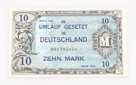 1944 German 10 Mark Note XF Allied Occupation World War II Extra Fine P#... - $77.96