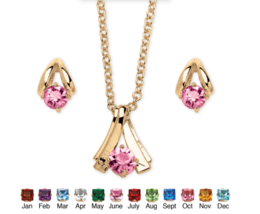 Simulated Birthstone Solitaire June Alexandrite Necklace Earrings Goldtone - £78.79 GBP